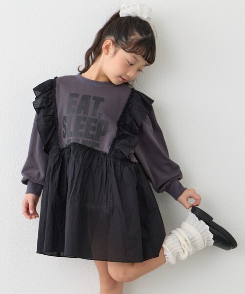 CIAOPANIC TYPY（チャオパニックティピー）の「【KIDS】【WEB限定】裏毛切替ミニチュニックワンピ≪ジュニアサイズあり≫（ワンピース・キッズ・ブラック/チャコールグレー/グレー・110/130/150）」の7枚目の写真