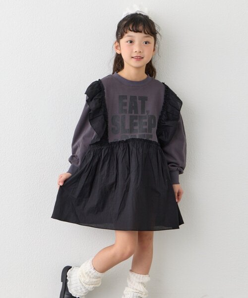 CIAOPANIC TYPY（チャオパニックティピー）の「【KIDS】【WEB限定】裏毛切替ミニチュニックワンピ≪ジュニアサイズあり≫（ワンピース・キッズ・ブラック/チャコールグレー/グレー・110/130/150）」の8枚目の写真