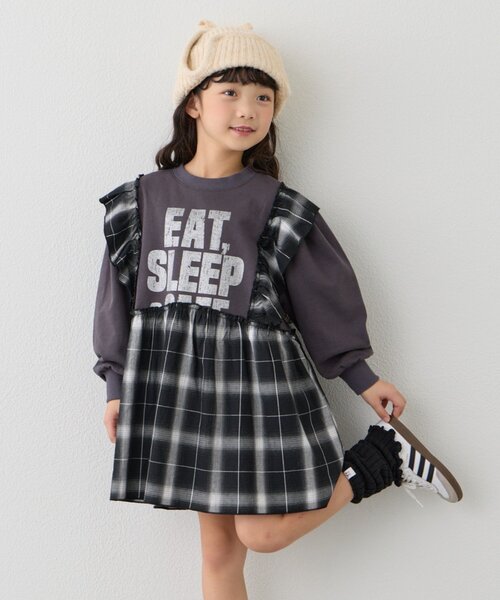 CIAOPANIC TYPY（チャオパニックティピー）の「【KIDS】【WEB限定】裏毛切替ミニチュニックワンピ≪ジュニアサイズあり≫（ワンピース・キッズ・ブラック/チャコールグレー/グレー・110/130/150）」の9枚目の写真