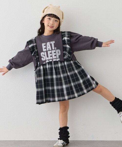 CIAOPANIC TYPY（チャオパニックティピー）の「【KIDS】【WEB限定】裏毛切替ミニチュニックワンピ≪ジュニアサイズあり≫（ワンピース・キッズ・ブラック/チャコールグレー/グレー・110/130/150）」の10枚目の写真