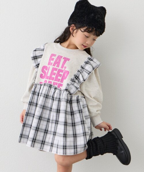 CIAOPANIC TYPY（チャオパニックティピー）の「【KIDS】【WEB限定】裏毛切替ミニチュニックワンピ≪ジュニアサイズあり≫（ワンピース・キッズ・ブラック/チャコールグレー/グレー・110/130/150）」の12枚目の写真