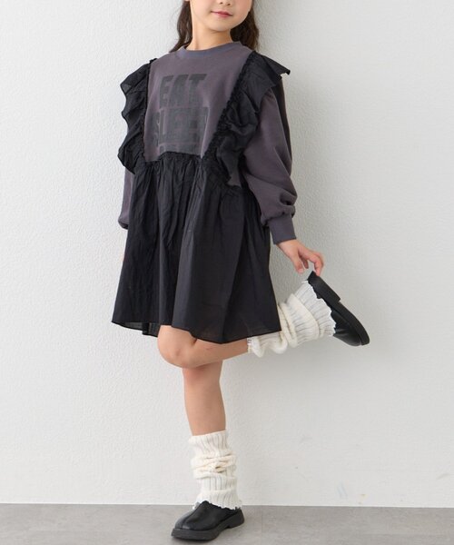 CIAOPANIC TYPY（チャオパニックティピー）の「【KIDS】【WEB限定】裏毛切替ミニチュニックワンピ≪ジュニアサイズあり≫（ワンピース・キッズ・ブラック/チャコールグレー/グレー・110/130/150）」の14枚目の写真