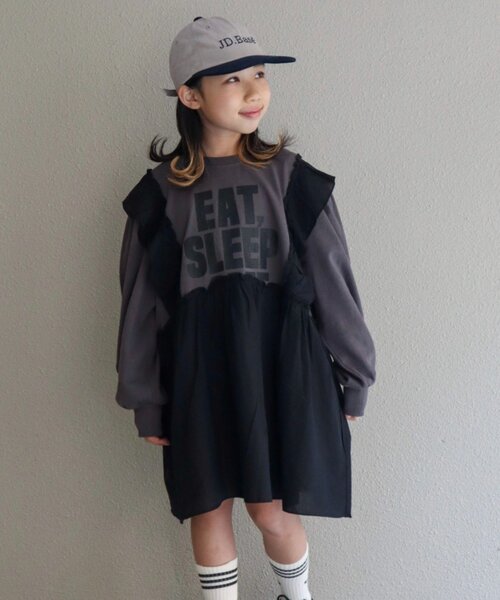 CIAOPANIC TYPY（チャオパニックティピー）の「【KIDS】【WEB限定】裏毛切替ミニチュニックワンピ≪ジュニアサイズあり≫（ワンピース・キッズ・ブラック/チャコールグレー/グレー・110/130/150）」の20枚目の写真