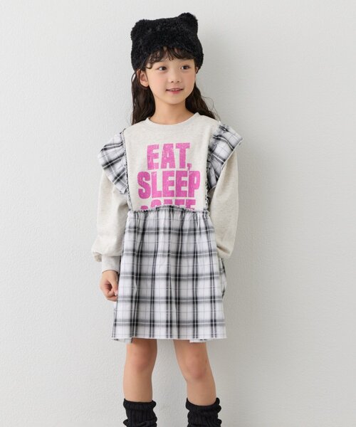 CIAOPANIC TYPY（チャオパニックティピー）の「【KIDS】【WEB限定】裏毛切替ミニチュニックワンピ≪ジュニアサイズあり≫（ワンピース・キッズ・ブラック/チャコールグレー/グレー・110/130/150）」の8枚目の写真