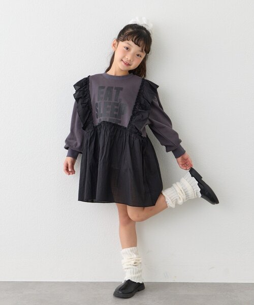 CIAOPANIC TYPY（チャオパニックティピー）の「【KIDS】【WEB限定】裏毛切替ミニチュニックワンピ≪ジュニアサイズあり≫（ワンピース・キッズ・ブラック/チャコールグレー/グレー・110/130/150）」の11枚目の写真