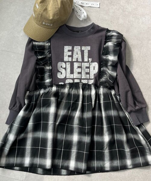 CIAOPANIC TYPY（チャオパニックティピー）の「【KIDS】【WEB限定】裏毛切替ミニチュニックワンピ≪ジュニアサイズあり≫（ワンピース・キッズ・ブラック/チャコールグレー/グレー・110/130/150）」の16枚目の写真