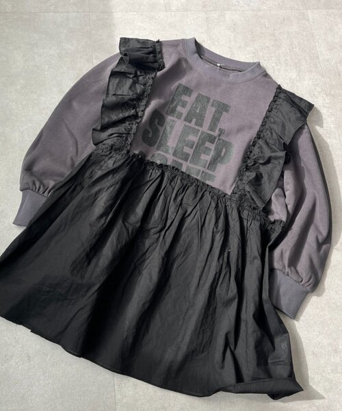 CIAOPANIC TYPY（チャオパニックティピー）の「【KIDS】【WEB限定】裏毛切替ミニチュニックワンピ≪ジュニアサイズあり≫（ワンピース・キッズ・ブラック/チャコールグレー/グレー・110/130/150）」の17枚目の写真