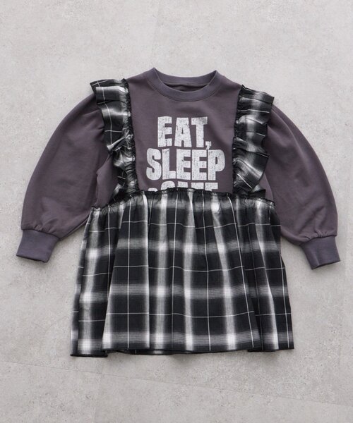 CIAOPANIC TYPY（チャオパニックティピー）の「【KIDS】【WEB限定】裏毛切替ミニチュニックワンピ≪ジュニアサイズあり≫（ワンピース・キッズ・ブラック/チャコールグレー/グレー・110/130/150）」の18枚目の写真