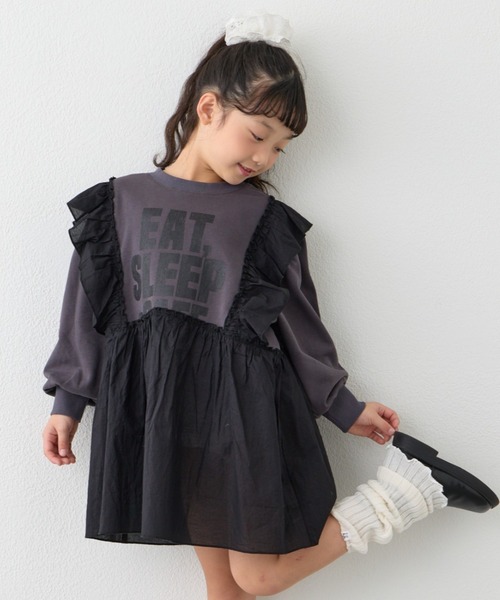 CIAOPANIC TYPY（チャオパニックティピー）の「【KIDS】【WEB限定】裏毛切替ミニチュニックワンピ≪ジュニアサイズあり≫（ワンピース・キッズ・ブラック/チャコールグレー/グレー・110/130/150）」の2枚目の写真