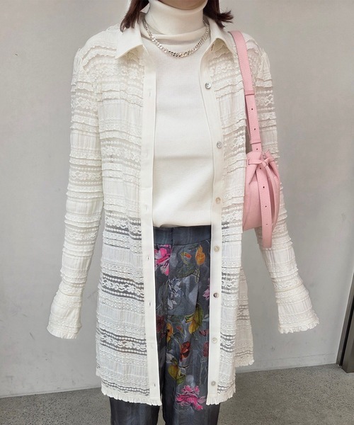 Ameri(アメリ)の「UND MIGNON LACE TUNIC TOP(シャツ/ブラウス・レディース・グリーン/オフホワイト/ブラック・FREE)」の1枚目の写真