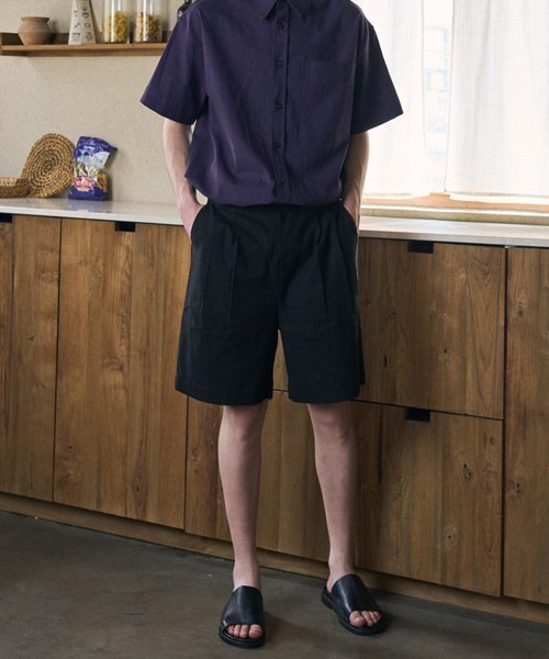 ease(イーズ)の「リネンハーフバンディングバermudaパンツ_ブラック_男女共用(その他パンツ・メンズ・その他・SMALL/MEDIUM/LARGE/X-LARGE)」の1枚目の写真