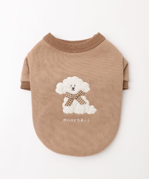moncheri(モンシェリ)の「いぬさんもこもこ刺繍トップス(ペットウェア・レディース・グレー/ブラウン/ピンク・S/M/L/XL)」の1枚目の写真