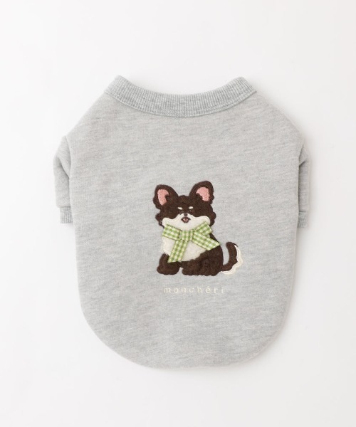 moncheri(モンシェリ)の「いぬさんもこもこ刺繍トップス(ペットウェア・レディース・グレー/ブラウン/ピンク・S/M/L/XL)」の2枚目の写真