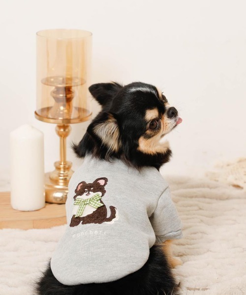 moncheri(モンシェリ)の「いぬさんもこもこ刺繍トップス(ペットウェア・レディース・グレー/ブラウン/ピンク・S/M/L/XL)」の6枚目の写真