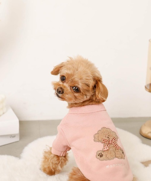 moncheri(モンシェリ)の「いぬさんもこもこ刺繍トップス(ペットウェア・レディース・グレー/ブラウン/ピンク・S/M/L/XL)」の7枚目の写真