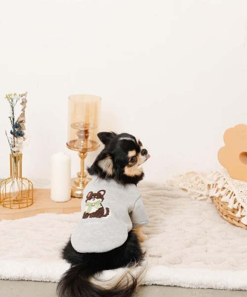 moncheri(モンシェリ)の「いぬさんもこもこ刺繍トップス(ペットウェア・レディース・グレー/ブラウン/ピンク・S/M/L/XL)」の11枚目の写真