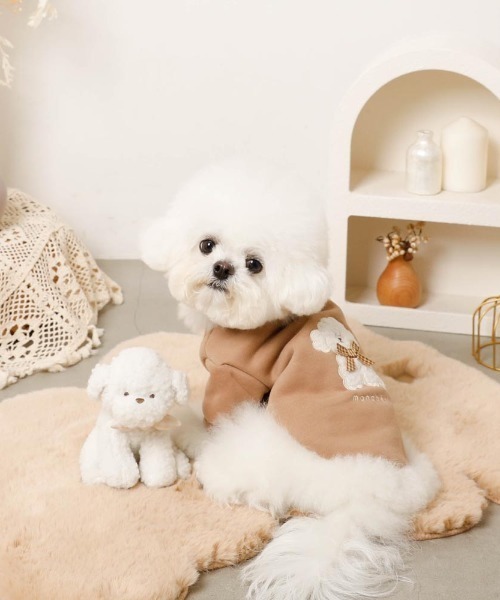 moncheri(モンシェリ)の「いぬさんもこもこ刺繍トップス(ペットウェア・レディース・グレー/ブラウン/ピンク・S/M/L/XL)」の14枚目の写真