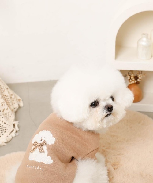 moncheri(モンシェリ)の「いぬさんもこもこ刺繍トップス(ペットウェア・レディース・グレー/ブラウン/ピンク・S/M/L/XL)」の17枚目の写真