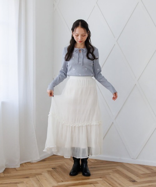 flower（フラワー）の「ブルームリブトップ（Tシャツ/カットソー・レディース・アイボリー/グレー/ブルー・FREE）」の4枚目の写真