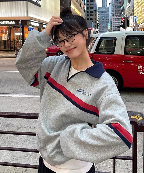 AsheKsha(アシクシャ)の「カップルはゆったりしたVネックトップスを着用できます(スウェット・レディース・グレー・M/L)」の3枚目の写真