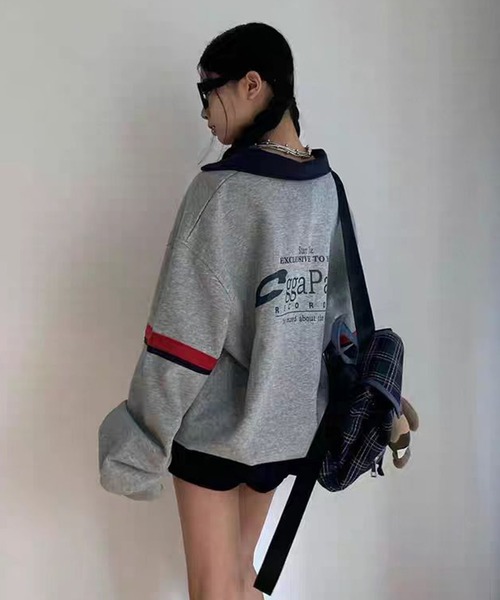 AsheKsha(アシクシャ)の「カップルはゆったりしたVネックトップスを着用できます(スウェット・レディース・グレー・M/L)」の12枚目の写真