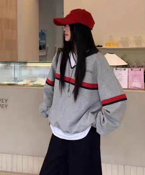 AsheKsha(アシクシャ)の「カップルはゆったりしたVネックトップスを着用できます(スウェット・レディース・グレー・M/L)」の19枚目の写真