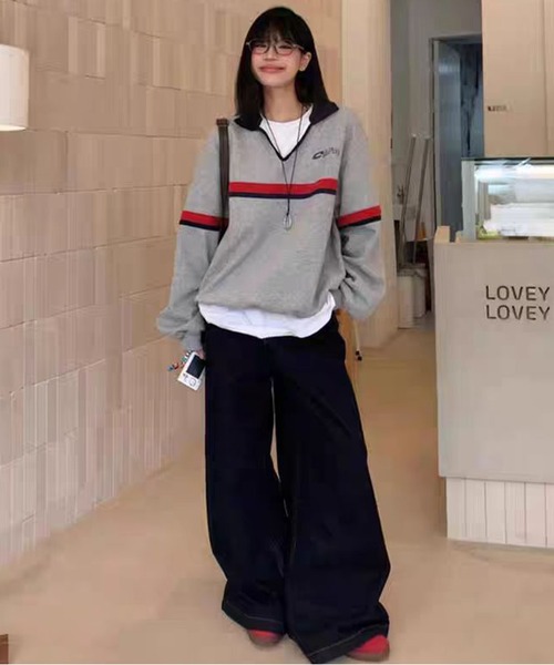 AsheKsha(アシクシャ)の「カップルはゆったりしたVネックトップスを着用できます(スウェット・レディース・グレー・M/L)」の20枚目の写真