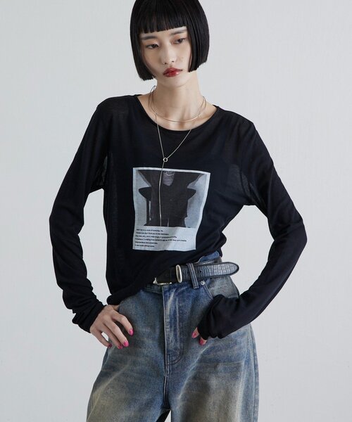 Lui's(ルイス)の「シアーフォトコンパクトロンT(Tシャツ/カットソー・レディース・オフホワイト/ブラック・FREE)」の14枚目の写真