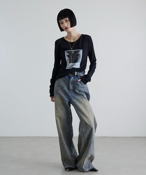 Lui's(ルイス)の「シアーフォトコンパクトロンT(Tシャツ/カットソー・レディース・オフホワイト/ブラック・FREE)」の18枚目の写真