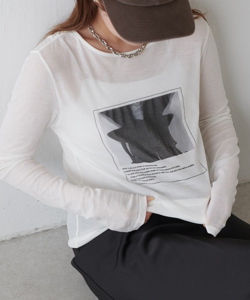 Lui's(ルイス)の「シアーフォトコンパクトロンT(Tシャツ/カットソー・レディース・オフホワイト/ブラック・FREE)」の6枚目の写真