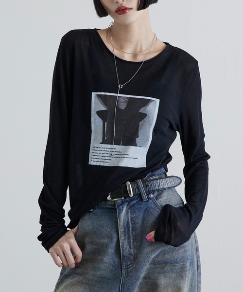 Lui's（ルイス）の「シアーフォトコンパクトロンT（Tシャツ/カットソー・レディース・オフホワイト/ブラック・FREE）」の3枚目の写真