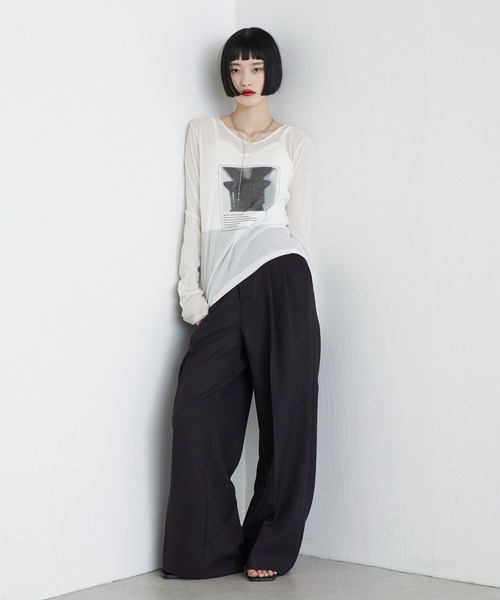 Lui's（ルイス）の「シアーフォトコンパクトロンT（Tシャツ/カットソー・レディース・オフホワイト/ブラック・FREE）」の5枚目の写真