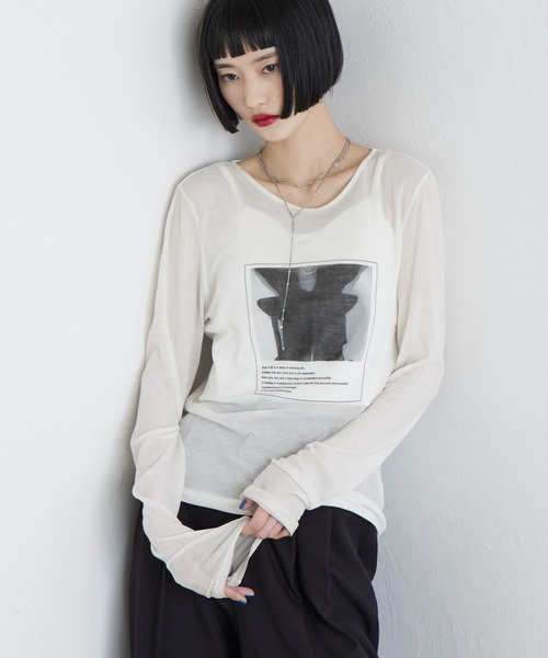 Lui's（ルイス）の「シアーフォトコンパクトロンT（Tシャツ/カットソー・レディース・オフホワイト/ブラック・FREE）」の4枚目の写真