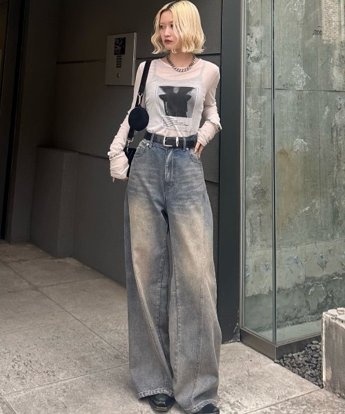 Lui's（ルイス）の「シアーフォトコンパクトロンT（Tシャツ/カットソー・レディース・オフホワイト/ブラック・FREE）」の12枚目の写真