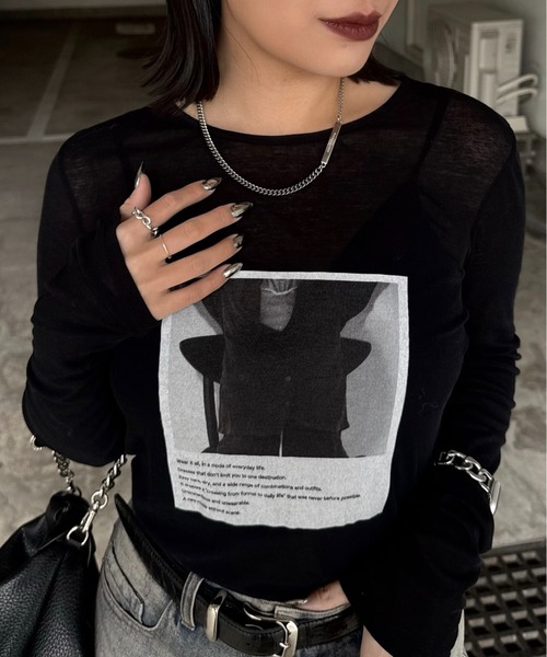 Lui's（ルイス）の「シアーフォトコンパクトロンT（Tシャツ/カットソー・レディース・オフホワイト/ブラック・FREE）」の13枚目の写真