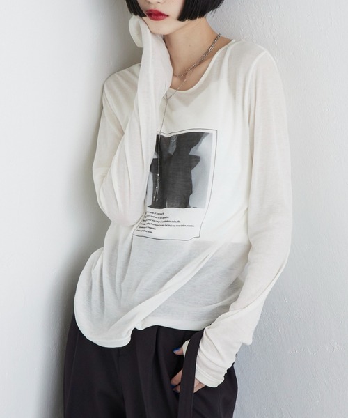 Lui's（ルイス）の「シアーフォトコンパクトロンT（Tシャツ/カットソー・レディース・オフホワイト/ブラック・FREE）」の15枚目の写真