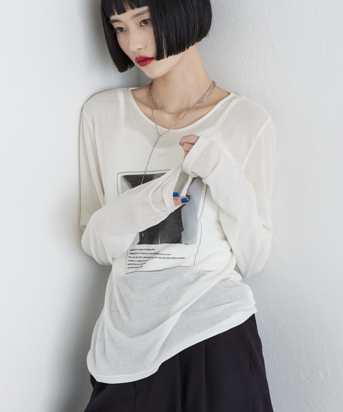 Lui's（ルイス）の「シアーフォトコンパクトロンT（Tシャツ/カットソー・レディース・オフホワイト/ブラック・FREE）」の17枚目の写真