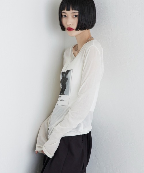 Lui's（ルイス）の「シアーフォトコンパクトロンT（Tシャツ/カットソー・レディース・オフホワイト/ブラック・FREE）」の18枚目の写真