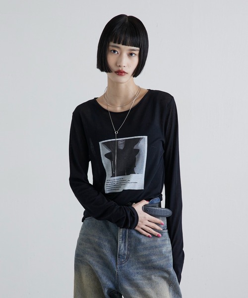 Lui's（ルイス）の「シアーフォトコンパクトロンT（Tシャツ/カットソー・レディース・オフホワイト/ブラック・FREE）」の14枚目の写真