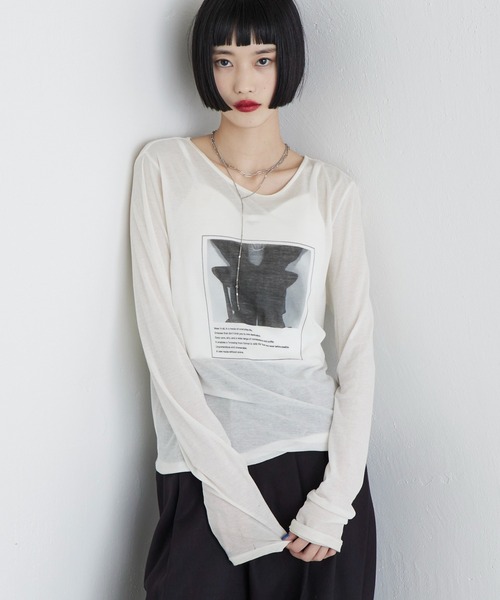 Lui's（ルイス）の「シアーフォトコンパクトロンT（Tシャツ/カットソー・レディース・オフホワイト/ブラック・FREE）」の16枚目の写真