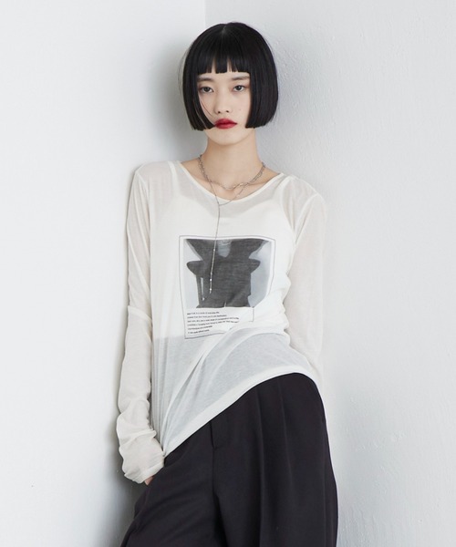 Lui's（ルイス）の「シアーフォトコンパクトロンT（Tシャツ/カットソー・レディース・オフホワイト/ブラック・FREE）」の19枚目の写真