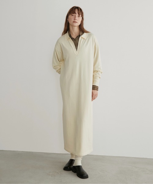 LOSCa（ロスカ）の「スキッパーニットロングワンピース（ワンピース・レディース・チャコールグレー/アイボリー/ライトグレー・S/M）」の2枚目の写真