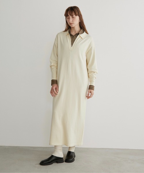 LOSCa（ロスカ）の「スキッパーニットロングワンピース（ワンピース・レディース・チャコールグレー/アイボリー/ライトグレー・S/M）」の11枚目の写真