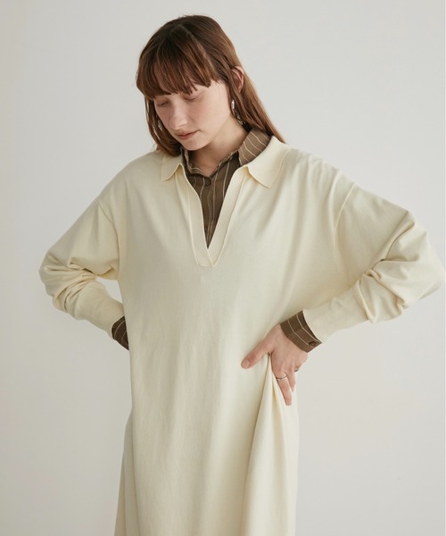 LOSCa（ロスカ）の「スキッパーニットロングワンピース（ワンピース・レディース・チャコールグレー/アイボリー/ライトグレー・S/M）」の7枚目の写真