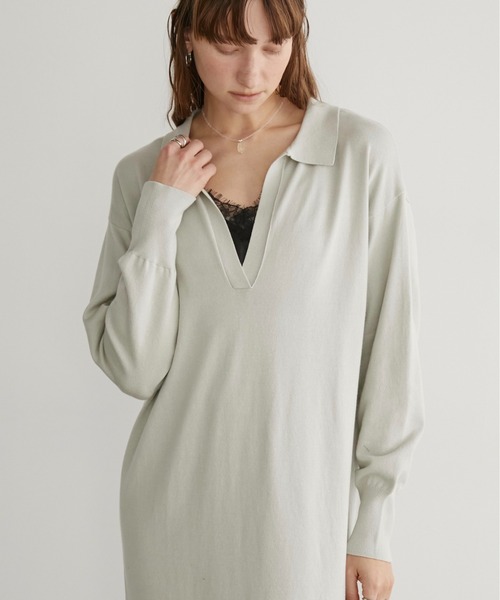 LOSCa（ロスカ）の「スキッパーニットロングワンピース（ワンピース・レディース・チャコールグレー/アイボリー/ライトグレー・S/M）」の15枚目の写真