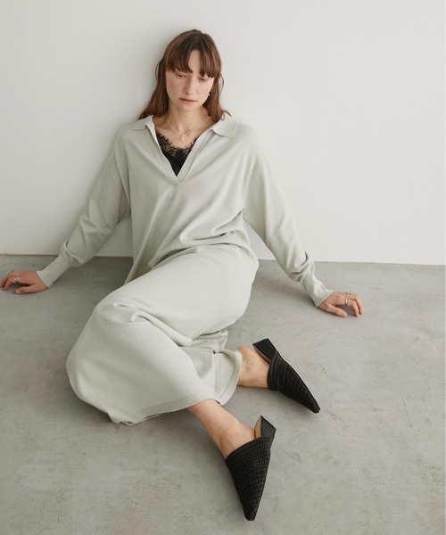 LOSCa（ロスカ）の「スキッパーニットロングワンピース（ワンピース・レディース・チャコールグレー/アイボリー/ライトグレー・S/M）」の19枚目の写真