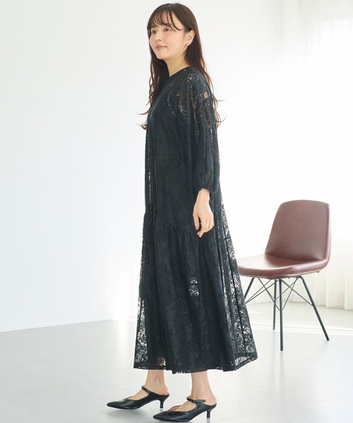 LAVEANGE(ラビアンジェ)の「【洗える】総レースワンピース│主役級ワンピース/オケージョン/セレモニー/ロング丈/洗える/インナー付き(ワンピース・レディース・ブラック/アイボリー・LL/3L/4L/5L/M)」の8枚目の写真