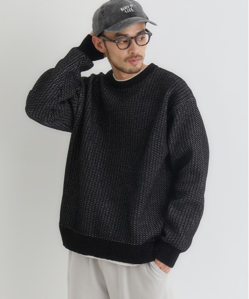 BACK NUMBER(バックナンバー)の「【BACK NUMBER】モールジャガードクルーネックセーター (リラックスフィット / 保温性 / 洗練デザイン / カジュアルスタイル)(ニット/セーター・メンズ・ホワイト/ネイビー/ダークグレー/オフホワイト/ワイン/ブラック・S/M/XL/L)」の5枚目の写真