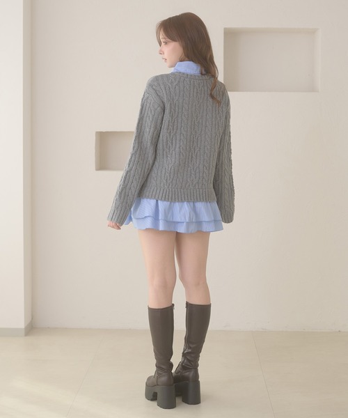 Ambre Neige(アンブルネージュ)の「stripe shirts docking cable knit tunic / ストライプシャツドッキングケーブルニットチュニック(ワンピース・レディース・ネイビー/ピンク/アイボリー/杢グレー・FREE)」の22枚目の写真
