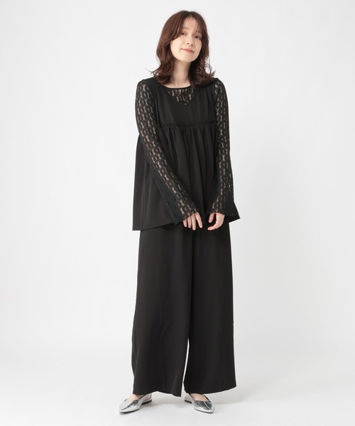 【限定値下げ・新品】andwang Cross lace tanktop 黒 セール】【SHIPS別注】kaene:2WAY シースルー オールインワン